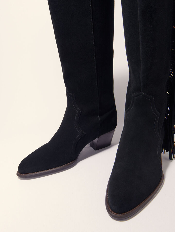 Bottes western en suède à franges