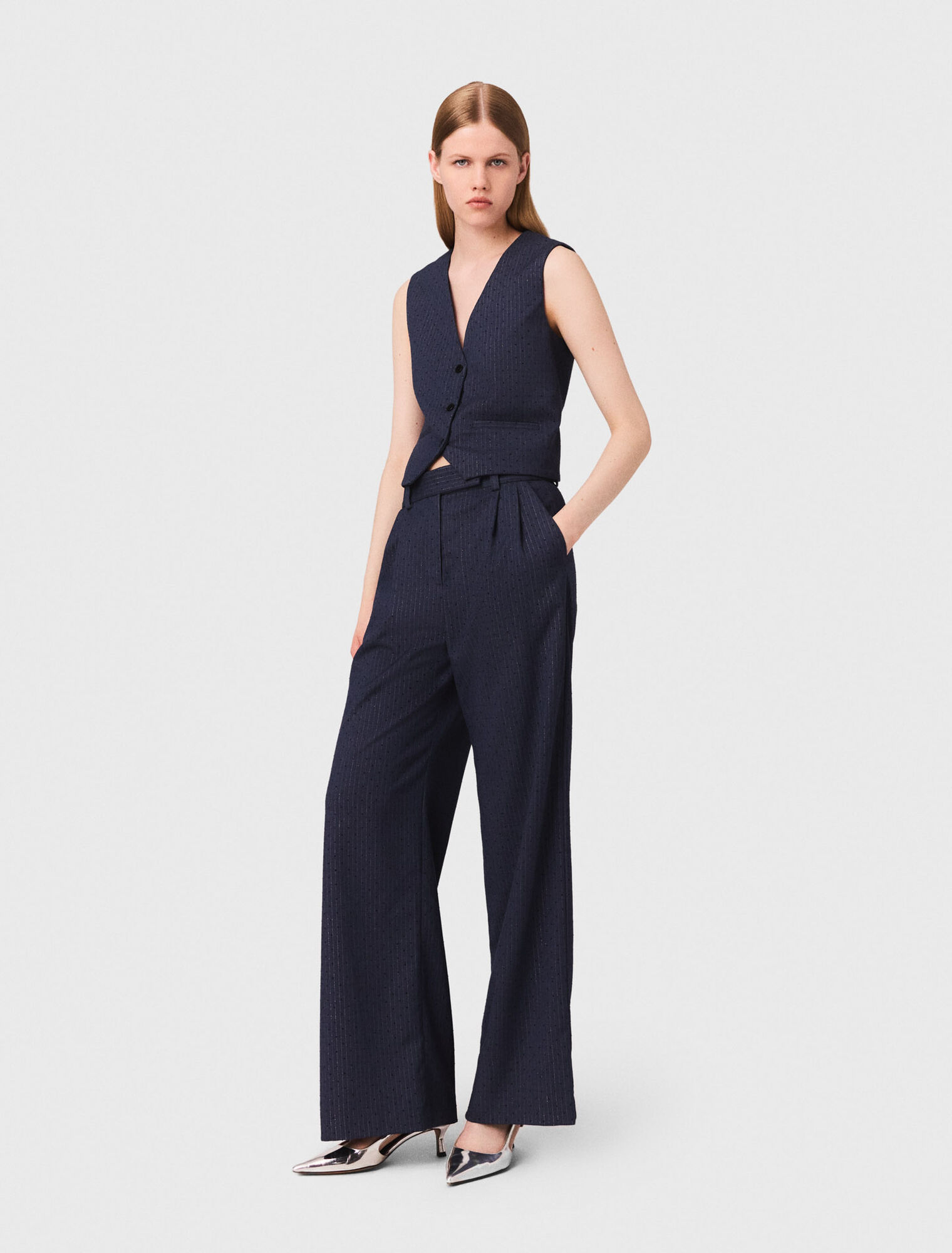 Pantalon tailleur à strass