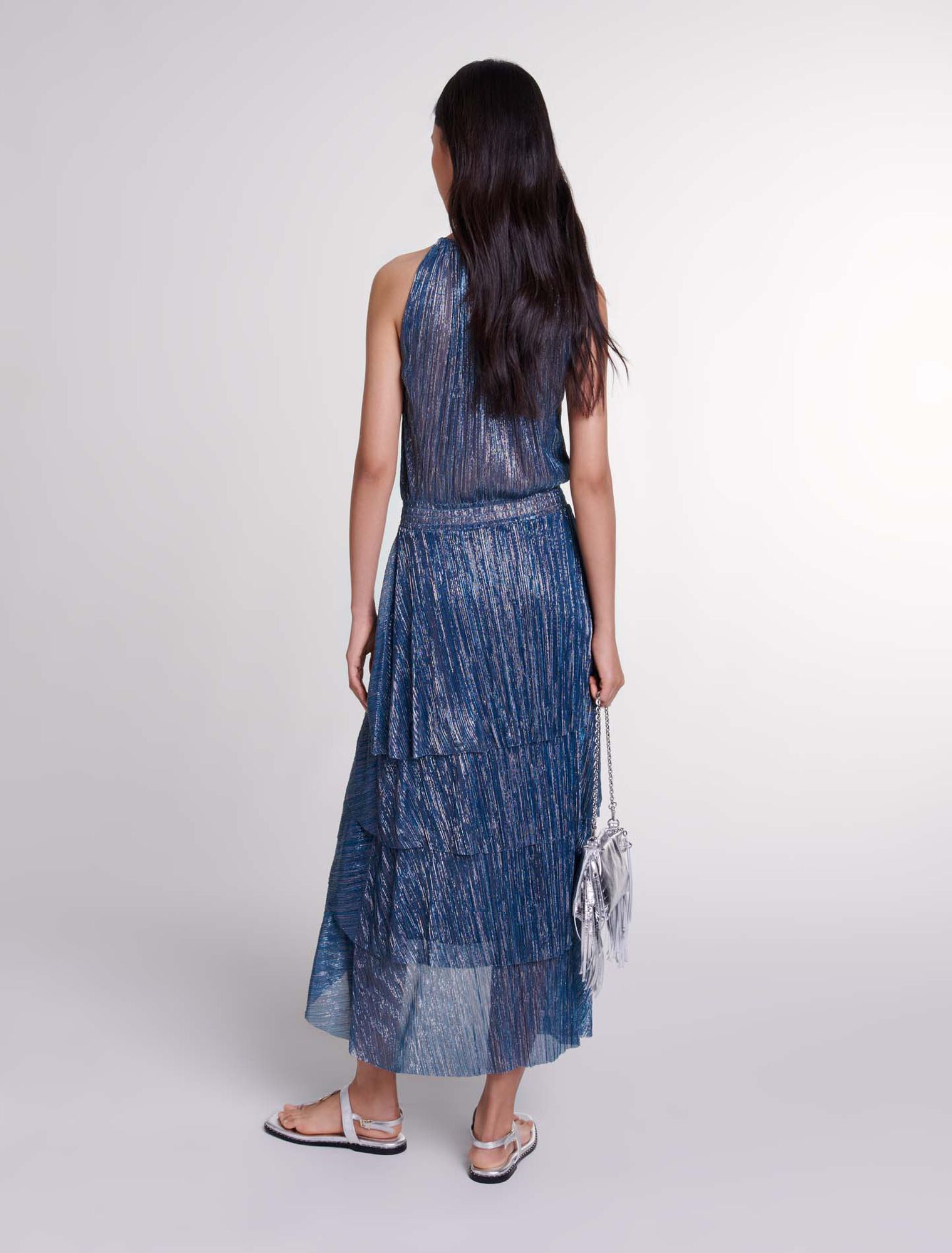 Robe longue lamée à volants