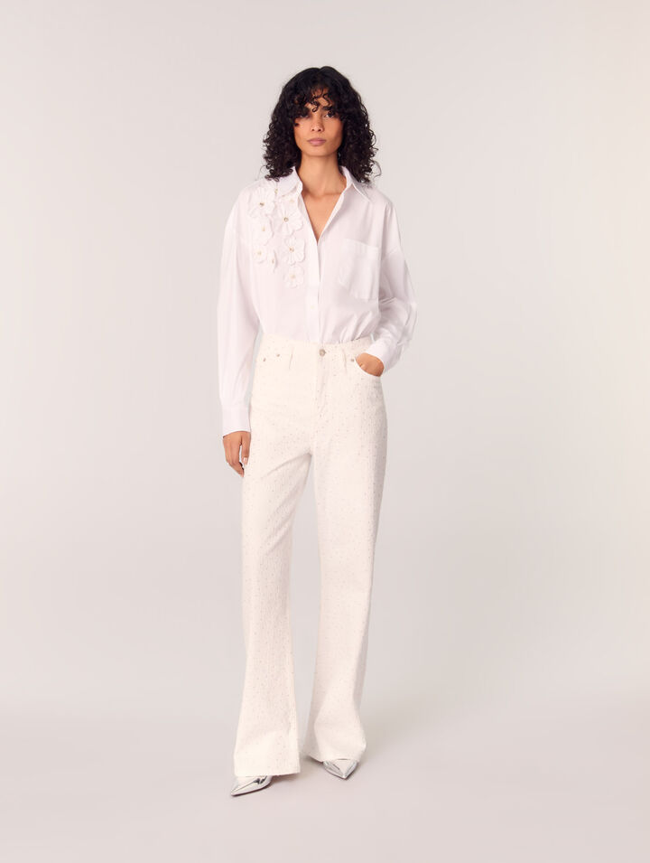 Long shirt with embroidered flowers