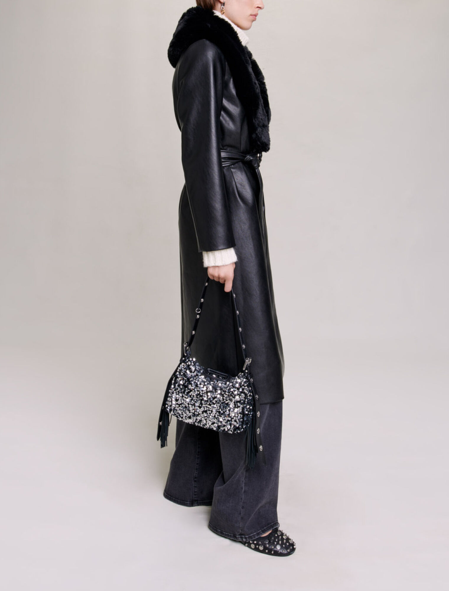 Long leather-effect coat