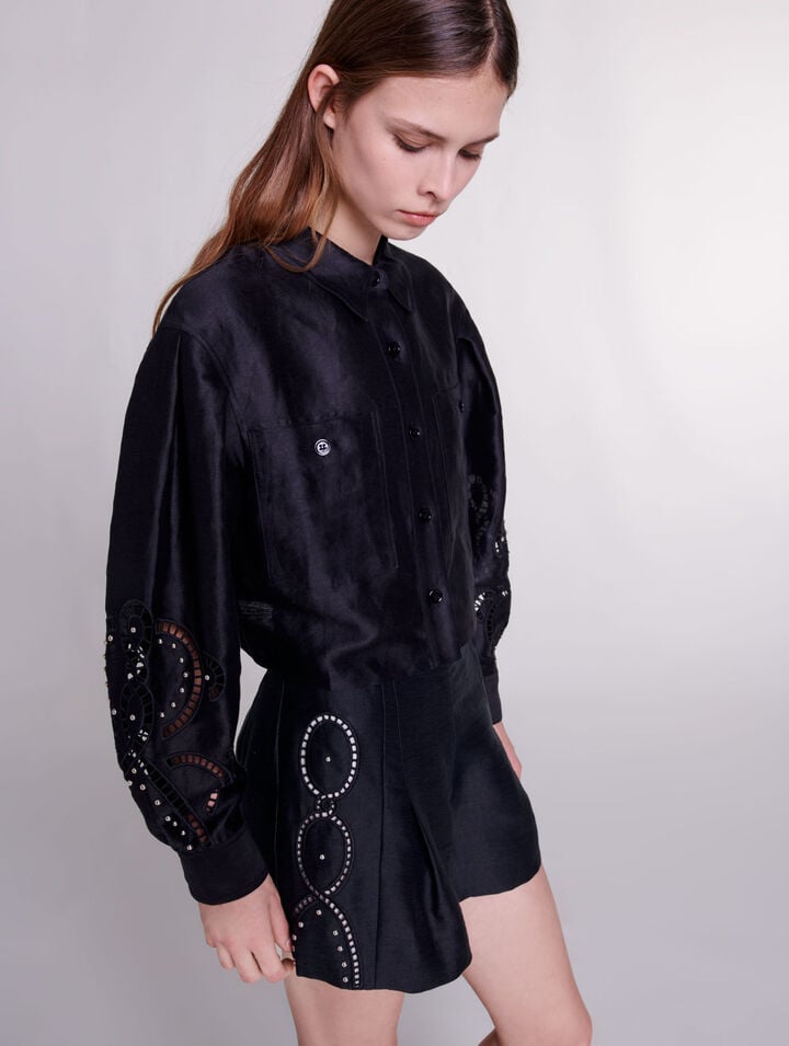Short en lin ajouré à rivets
