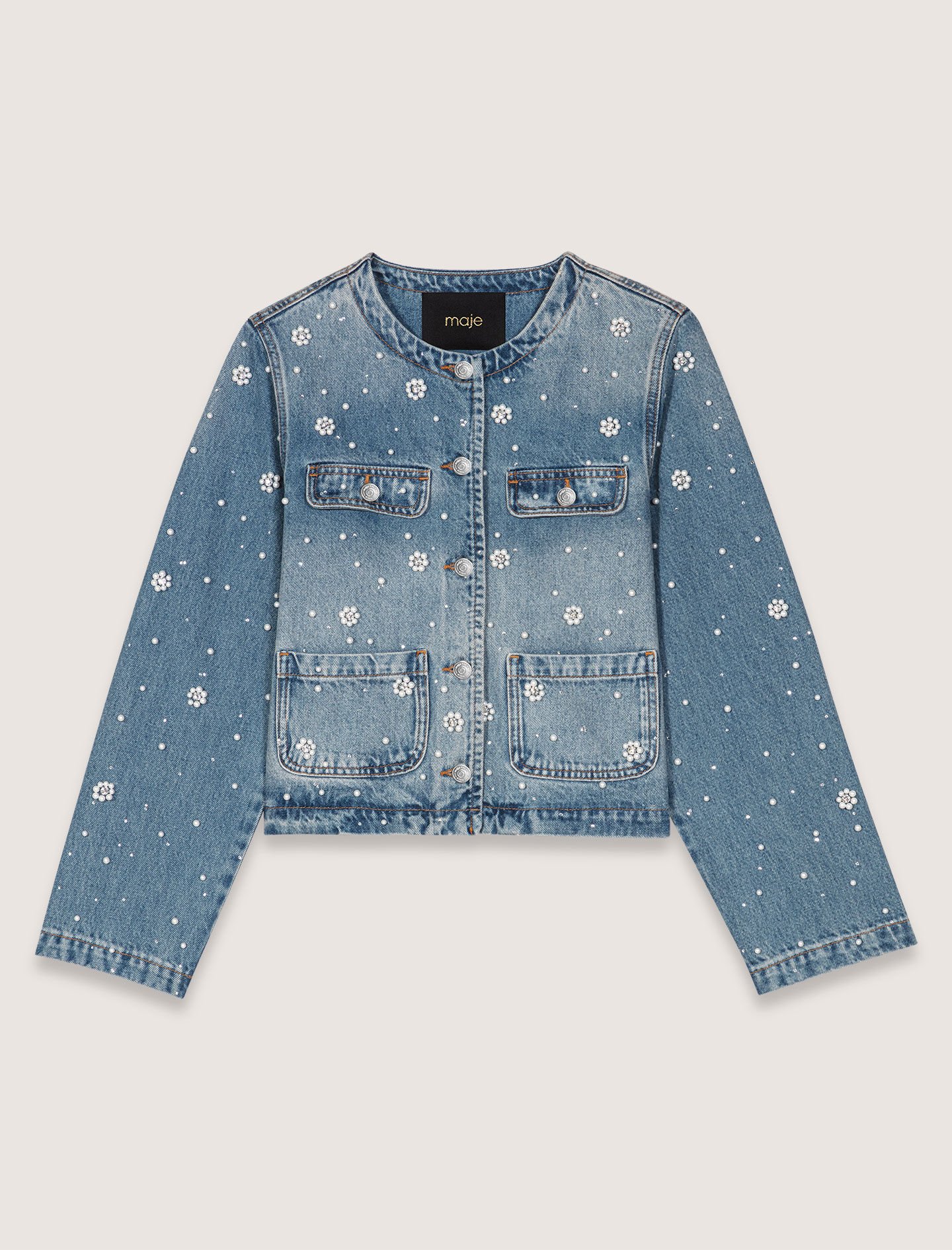 Embroidered denim jacket Blue For Women | Maje