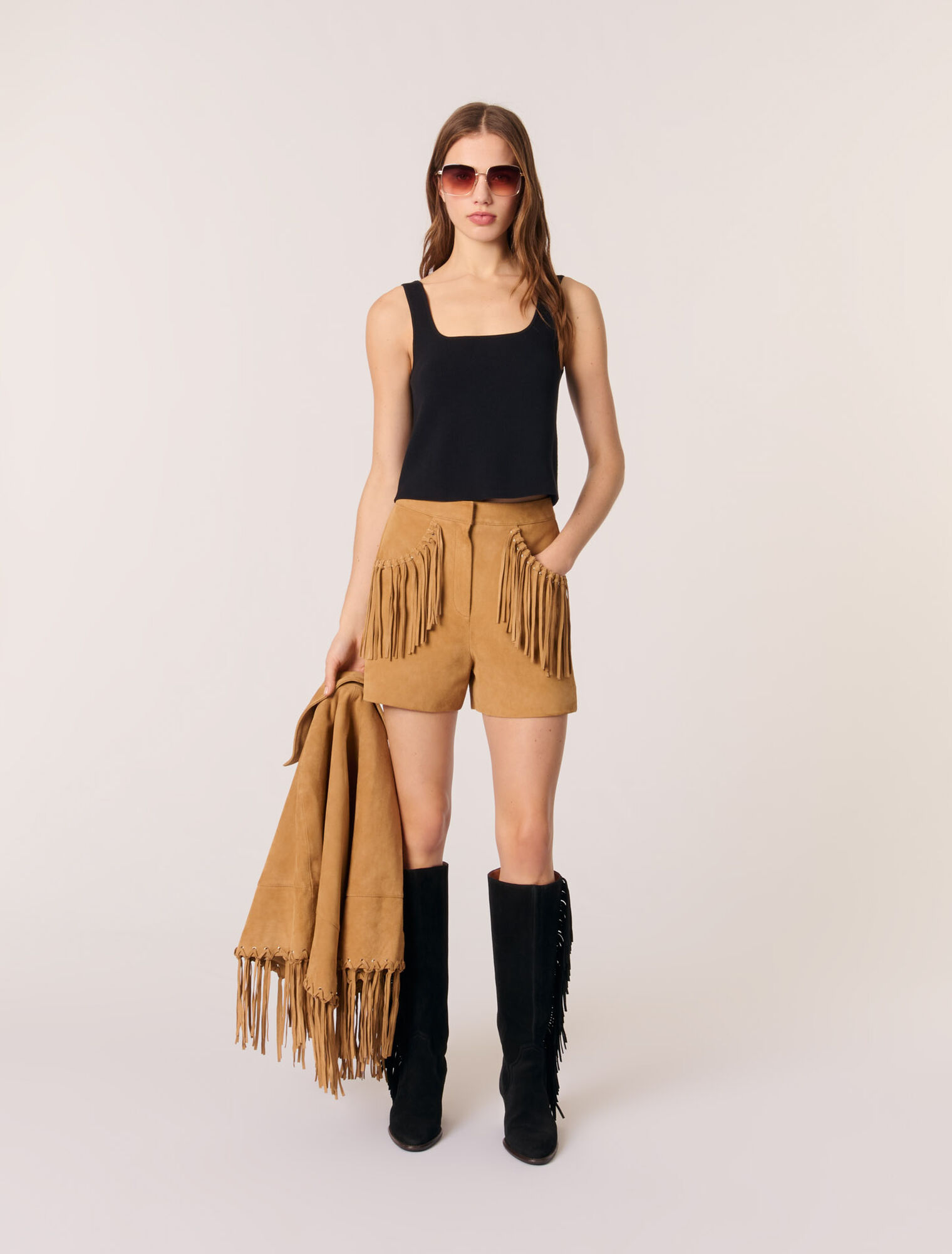 Fringed leather shorts