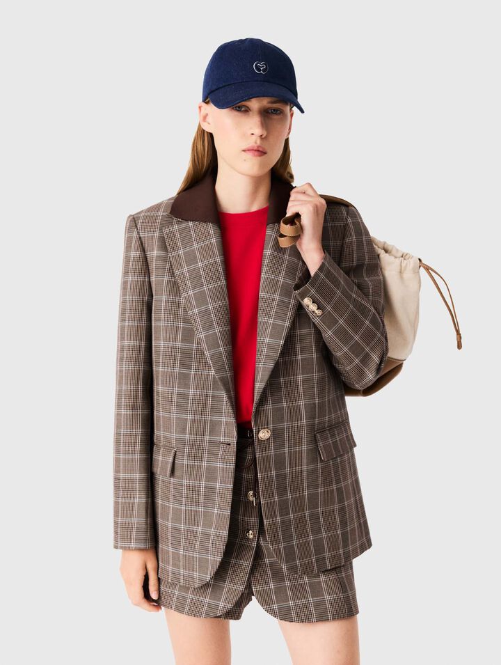 Veste &agrave; carreaux col amovible