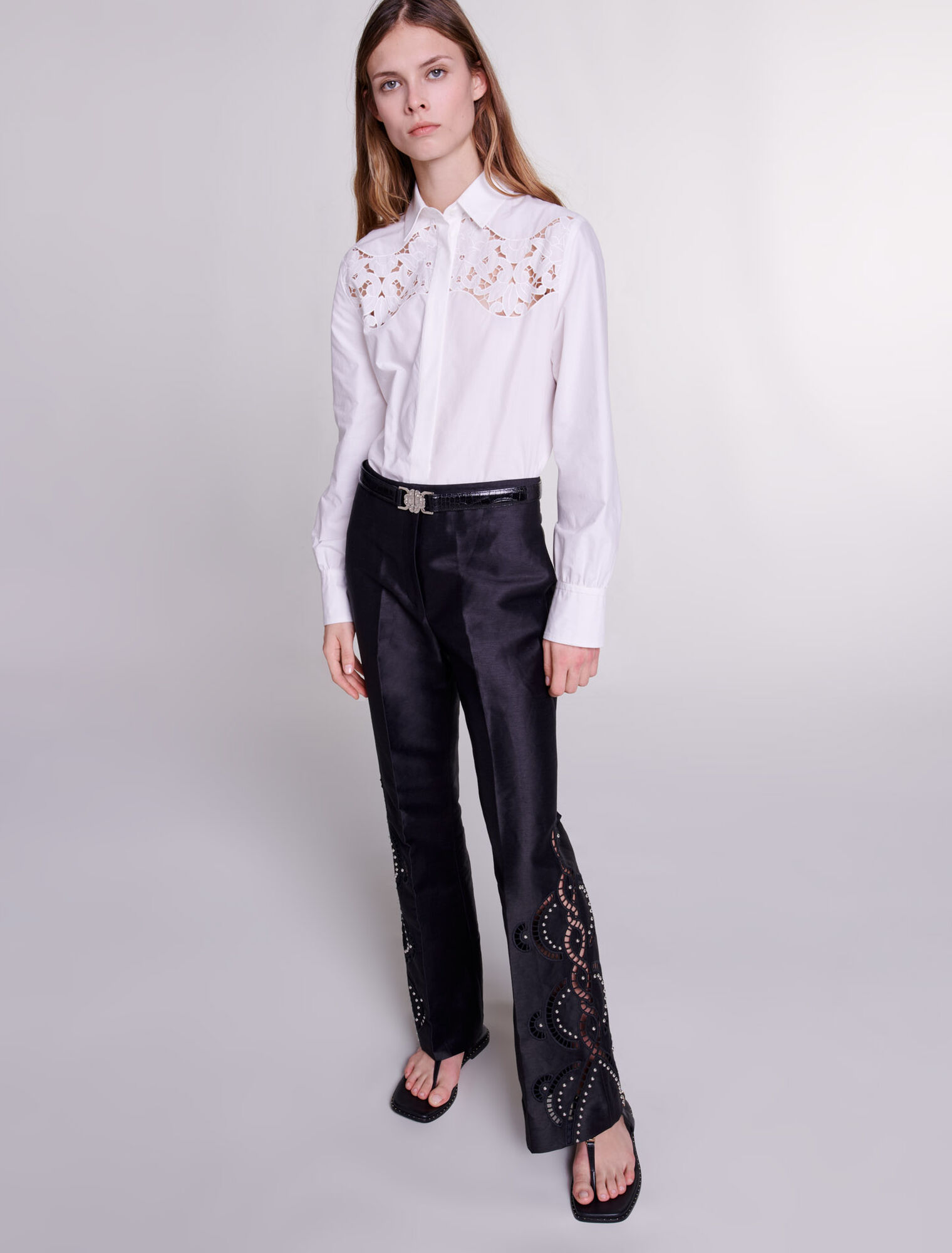 Openwork flared trousers