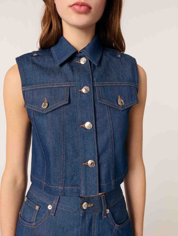 Denim cropped sleeveless jacket