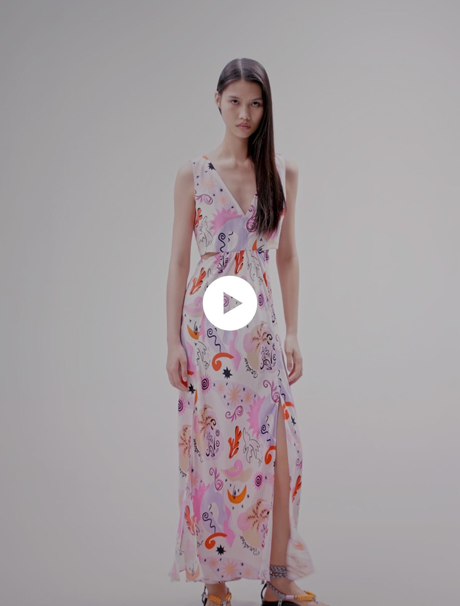Robe longue ajourée en soie
