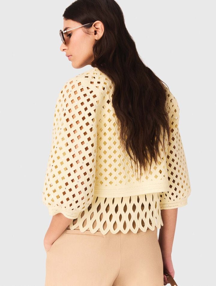 Cardigan en crochet strass&eacute;