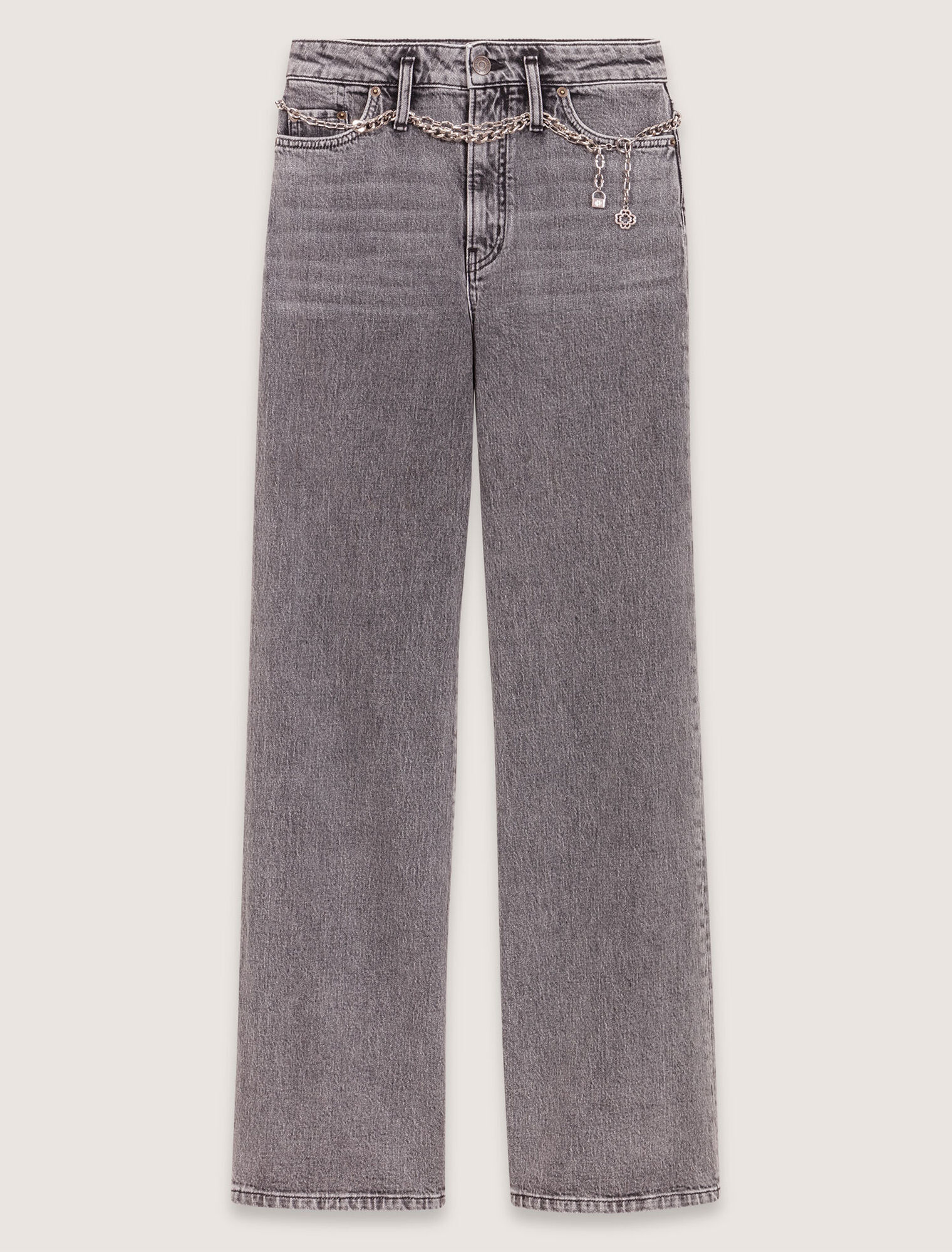 Wide-leg jeans with chain-link belt