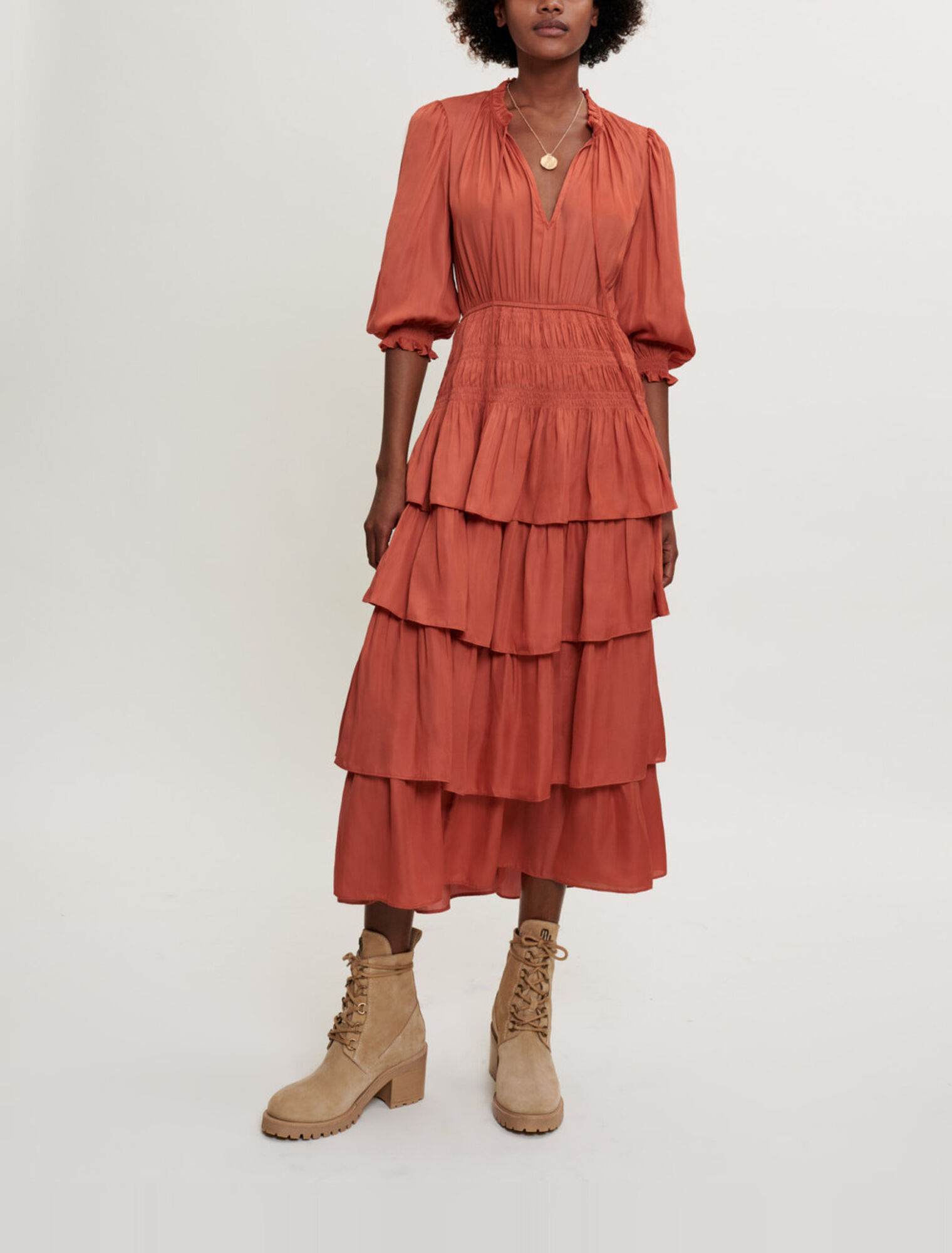 Satin dress with ruffles