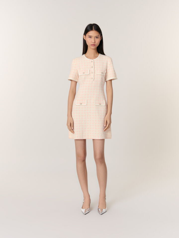 Tweed-effect knit mini dress