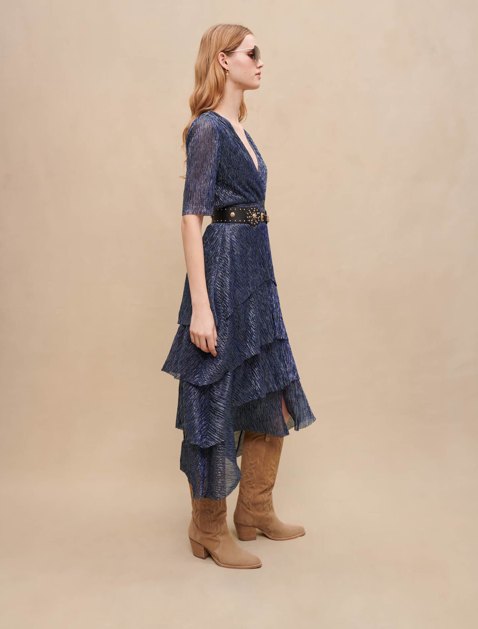 Robe à volants en lurex stretch
