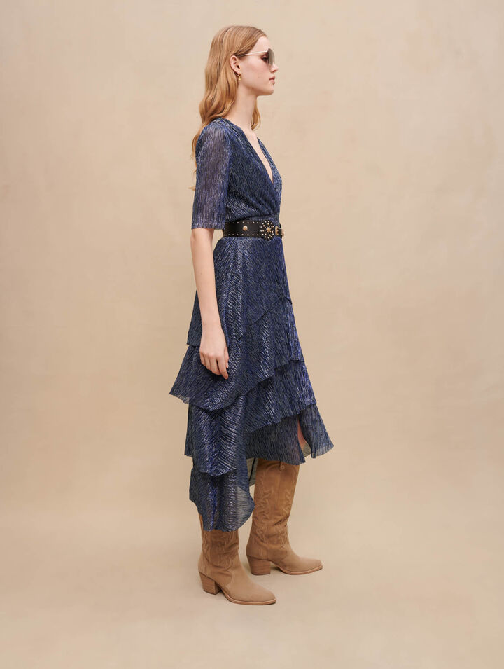 Robe à volants en lurex stretch