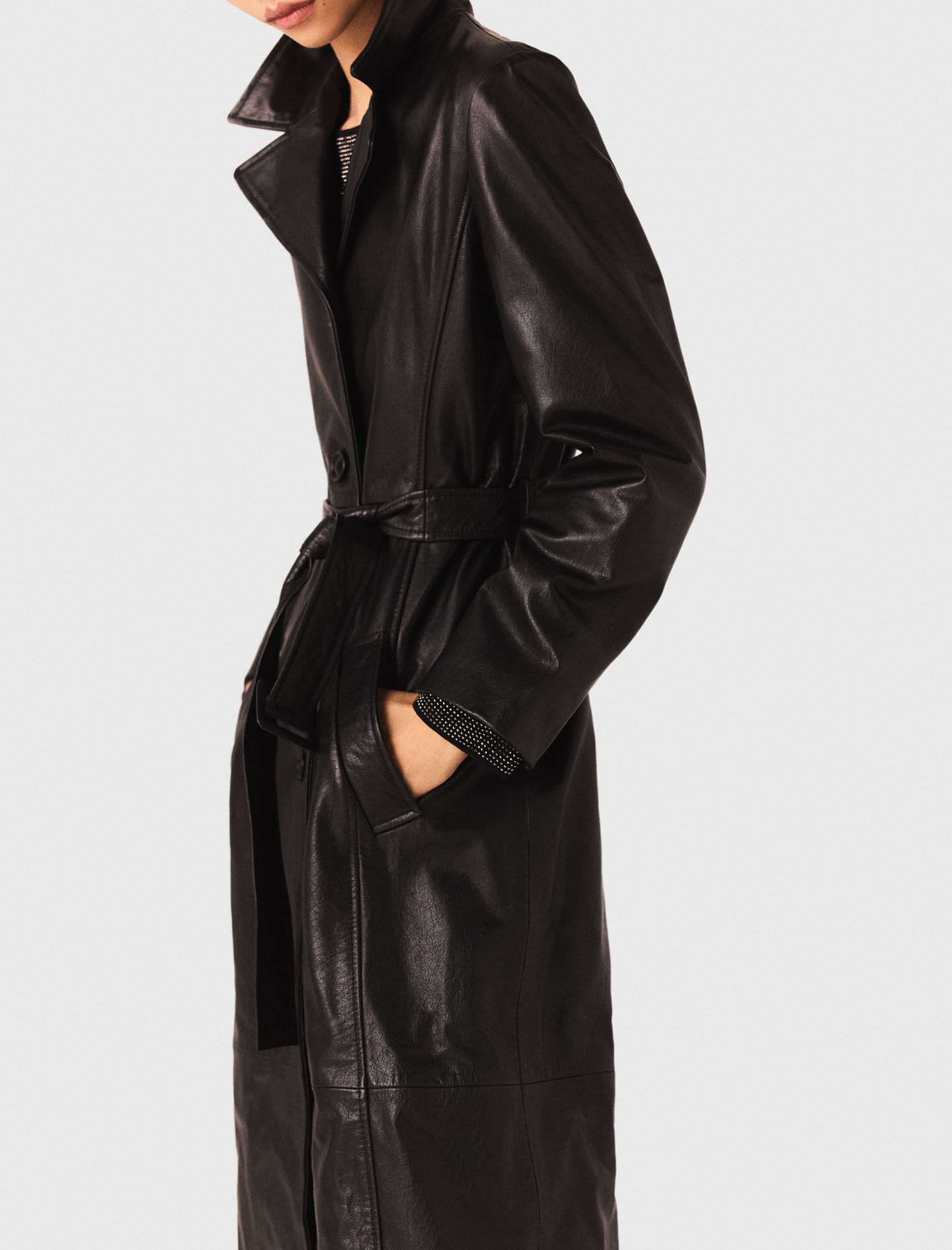 Long leather trench coat Black / Gray For Women | Maje