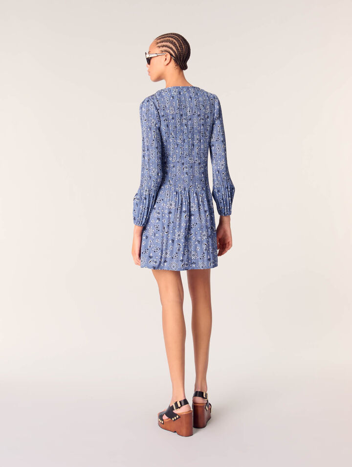 Patterned pleated mini dress