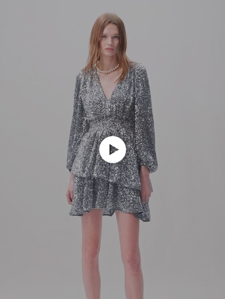 Robe courte volant&eacute;e &agrave; sequins