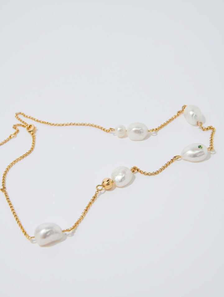Collier doré chaîne et perles