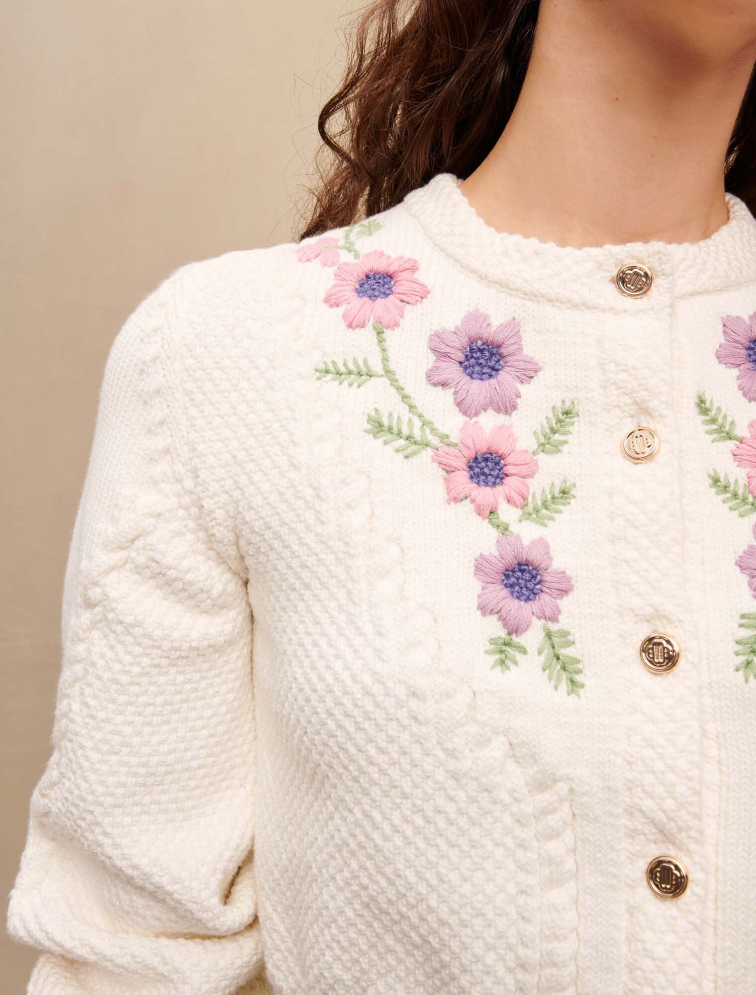 Floral embroidered cropped cardigan