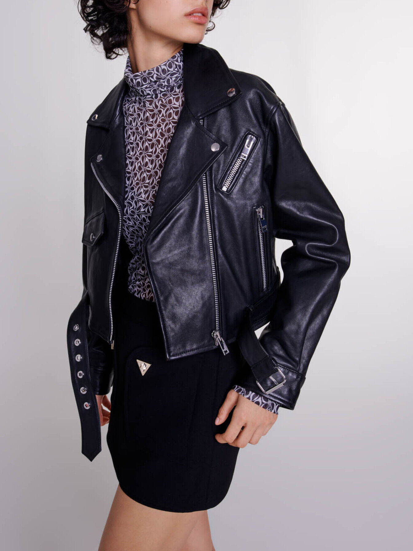 Cropped leather jacket Black / Gray For Women | Maje