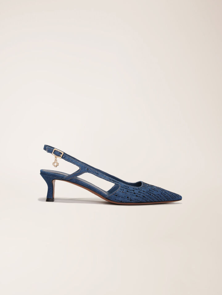 Escarpins slingback en denim strassé