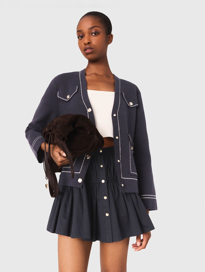 Cardigan long en maille surpiquée