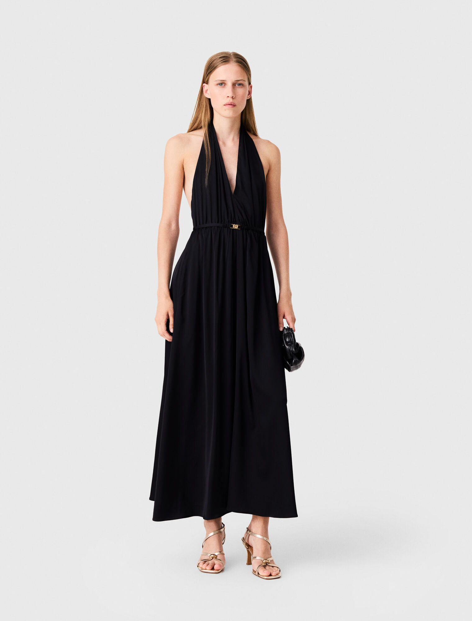 Backless pleated maxi dress