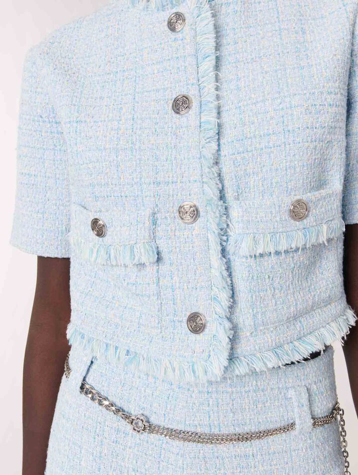 Cropped short sleeve tweed jacket 