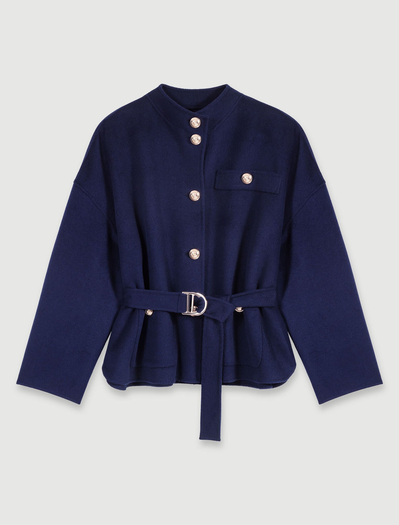 Belted short wool coat