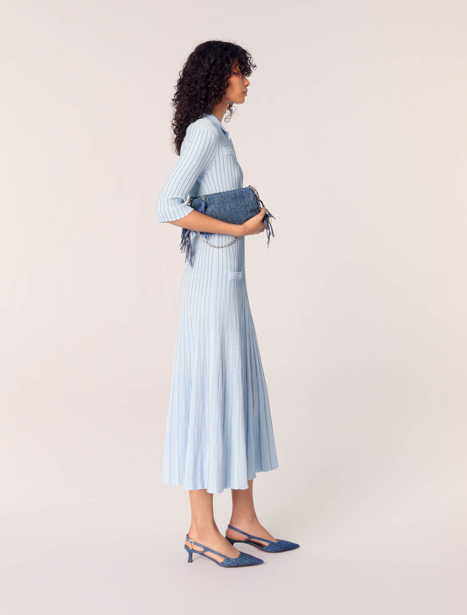 Escarpins slingback en denim strassé