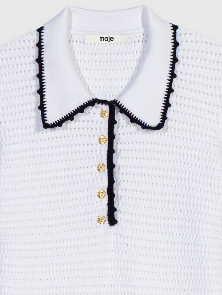 Knit polo dress with crochet
