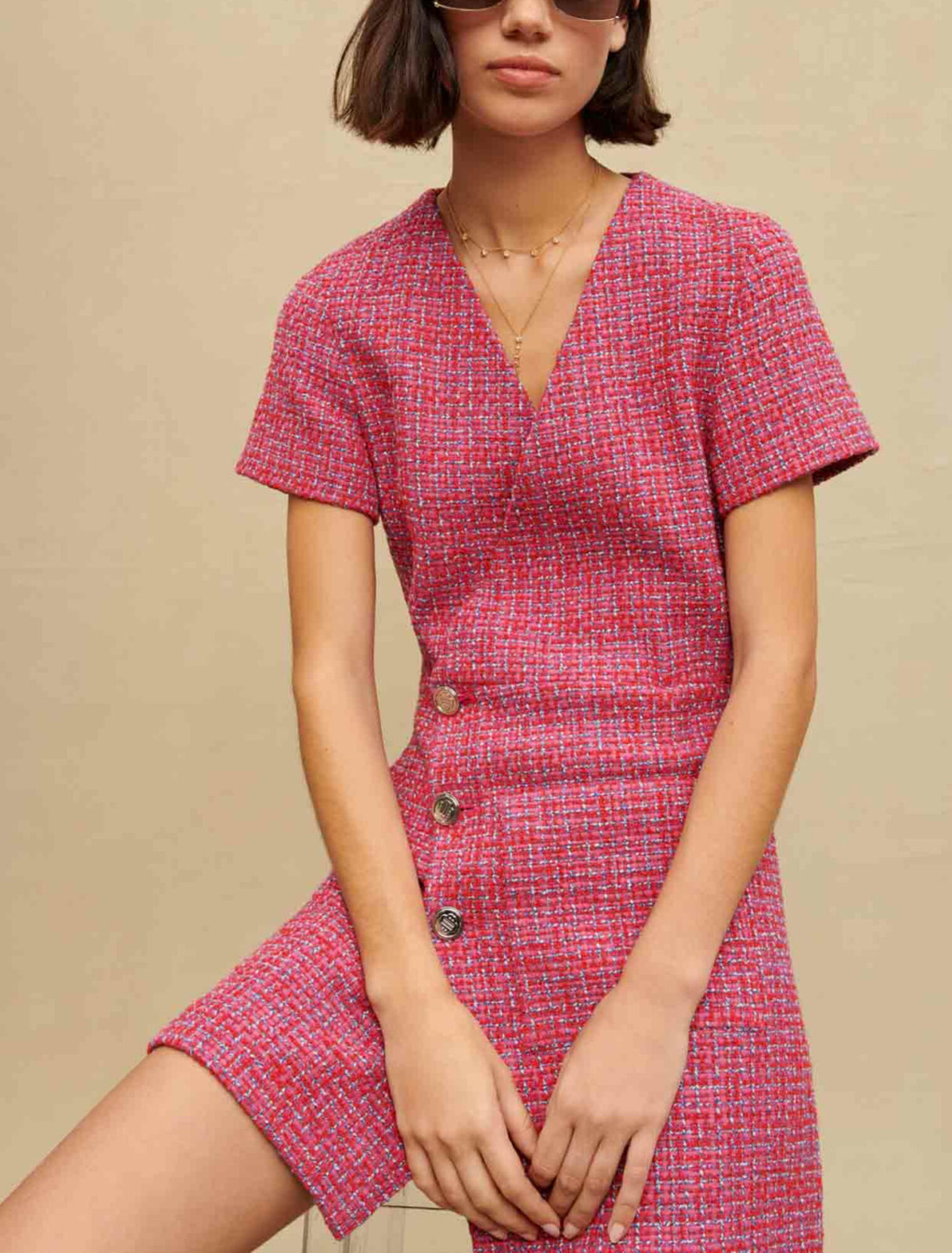 Robe courte en tweed dos ouvert
