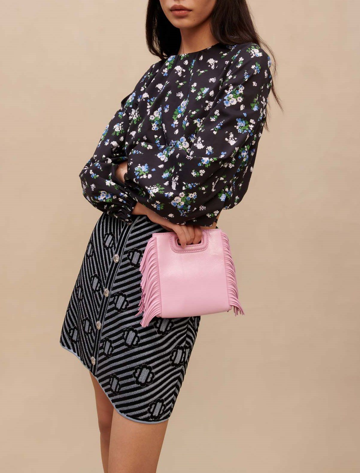 Pink leather mini M bag Pink For Women | Maje