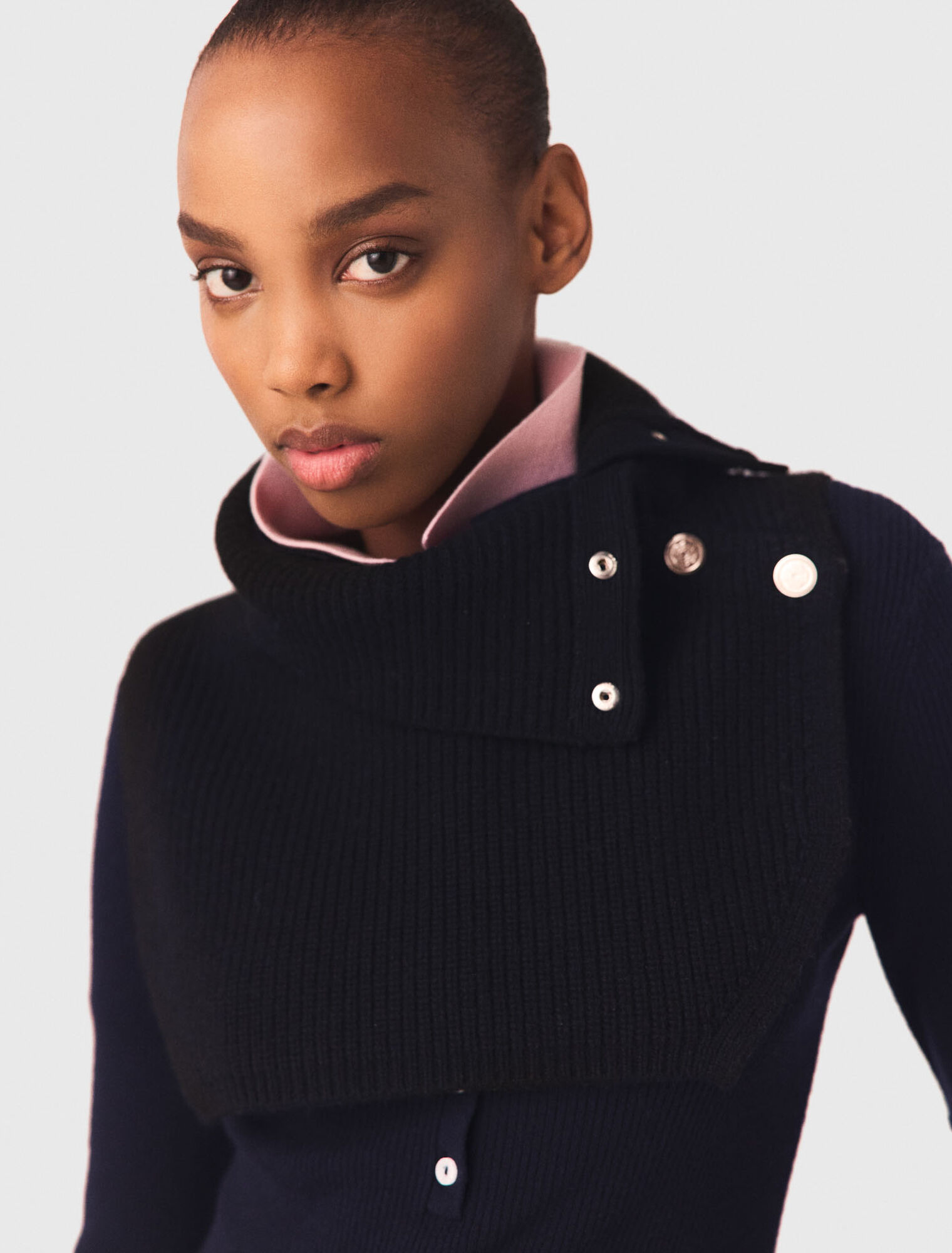 Button-up wool mix collar wrap