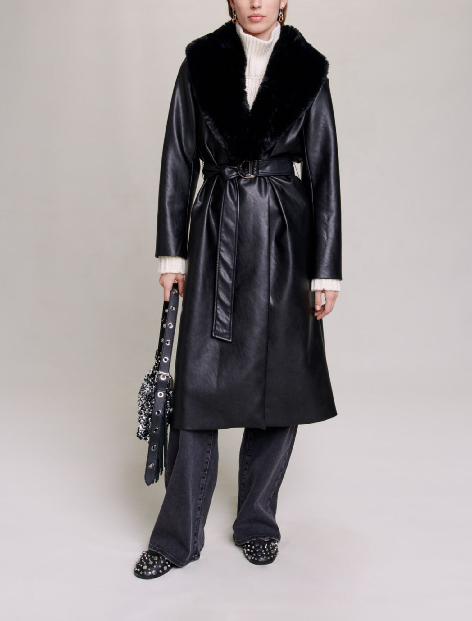 Long leather-effect coat