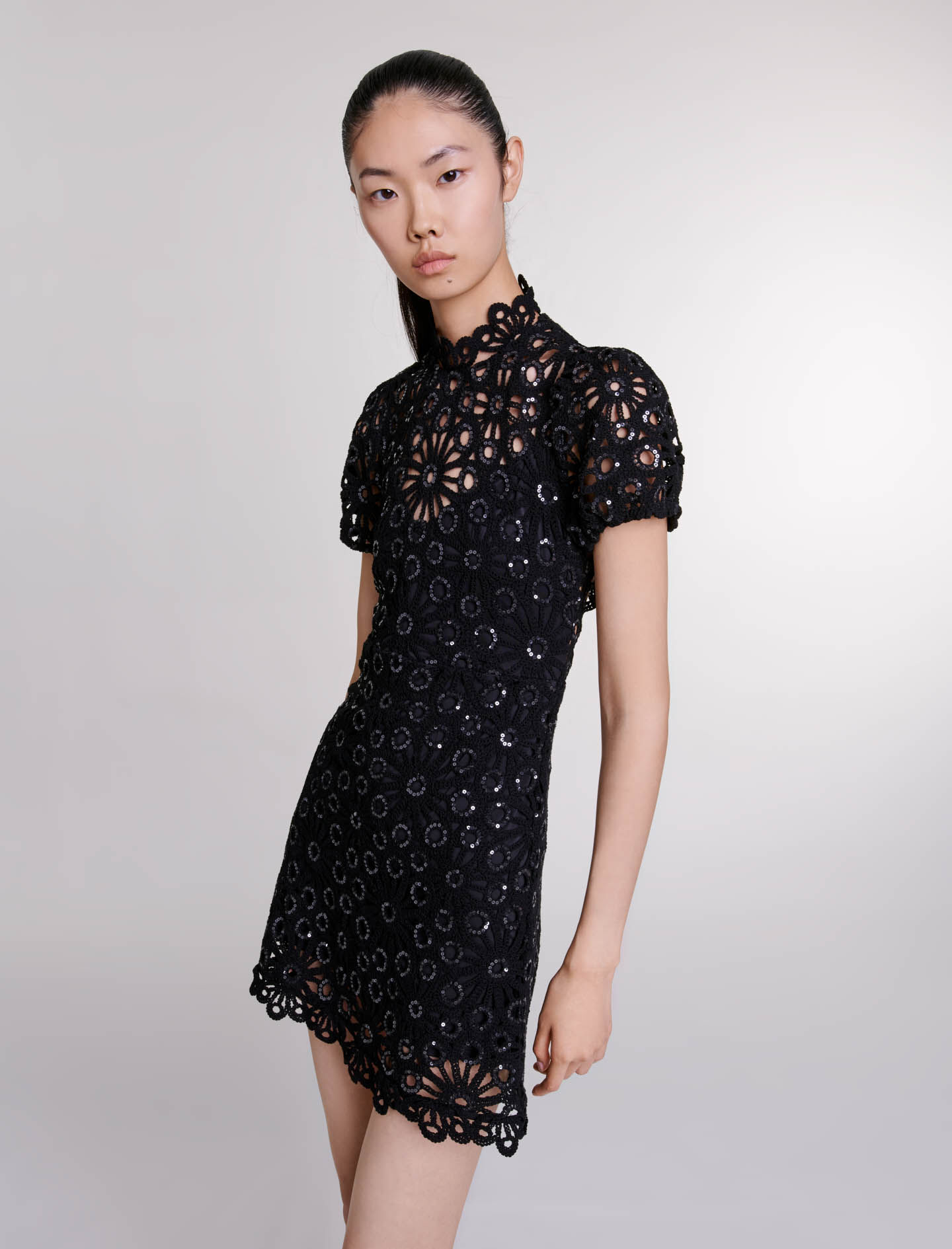 Crochet and sequin backless dress