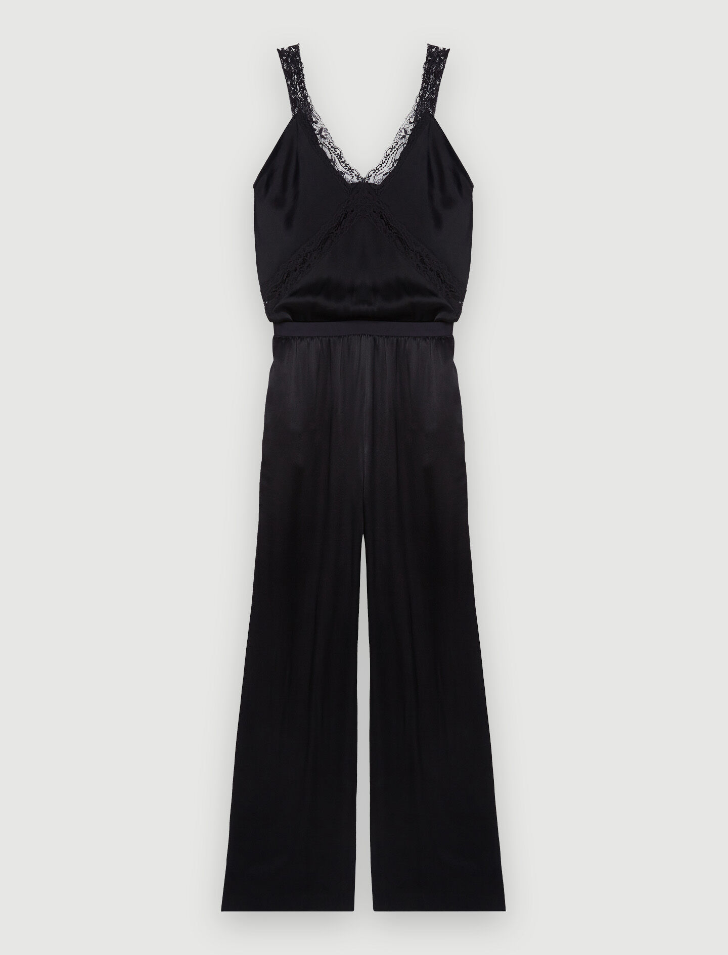 【SKZ I.N.】otona satin wide salopette Satin jumpsuit with straps