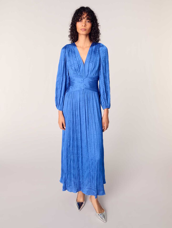 Pleated satin maxi dress