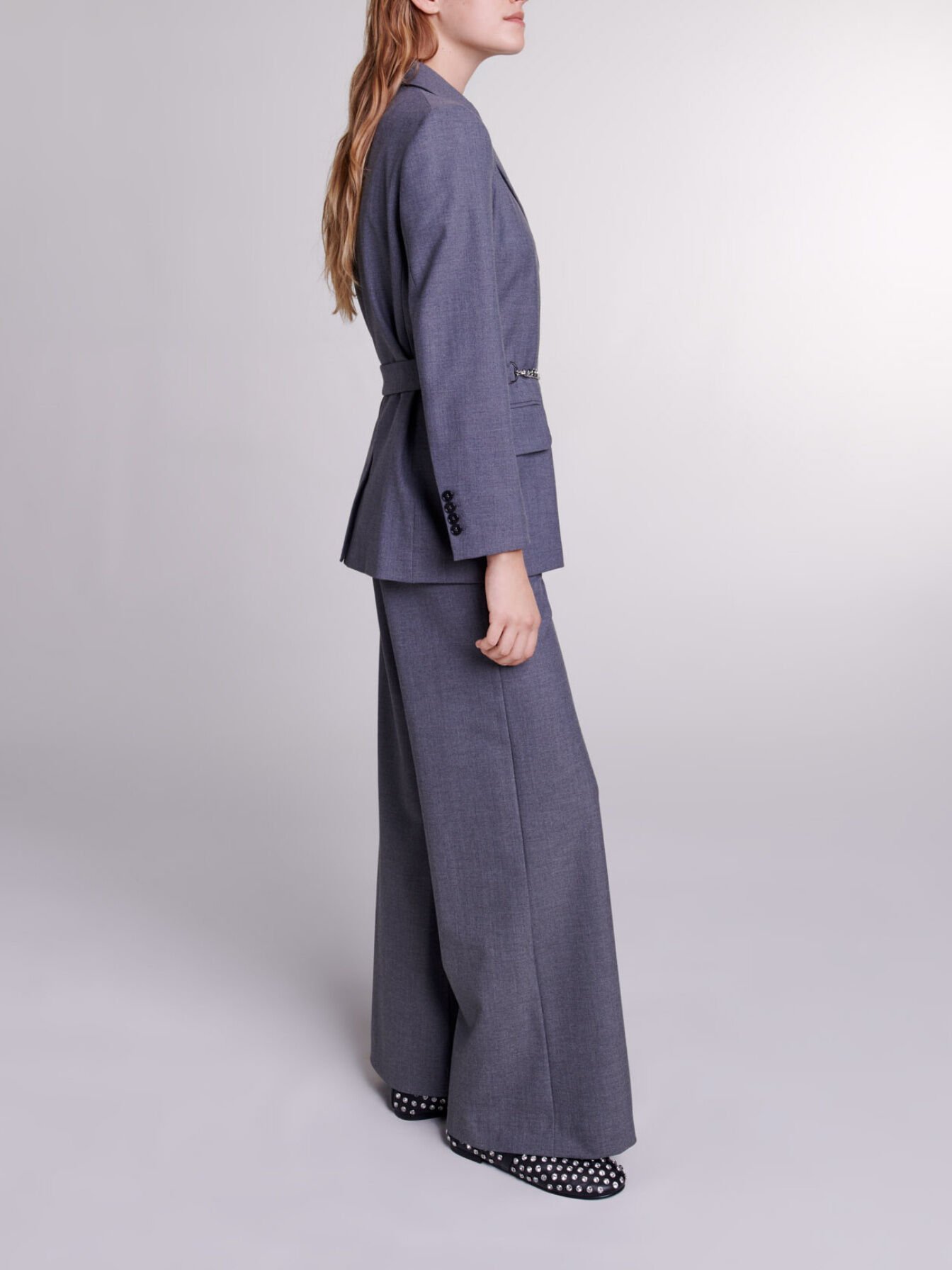 Suit jacket with chain belt Black / Gray For Women | Maje