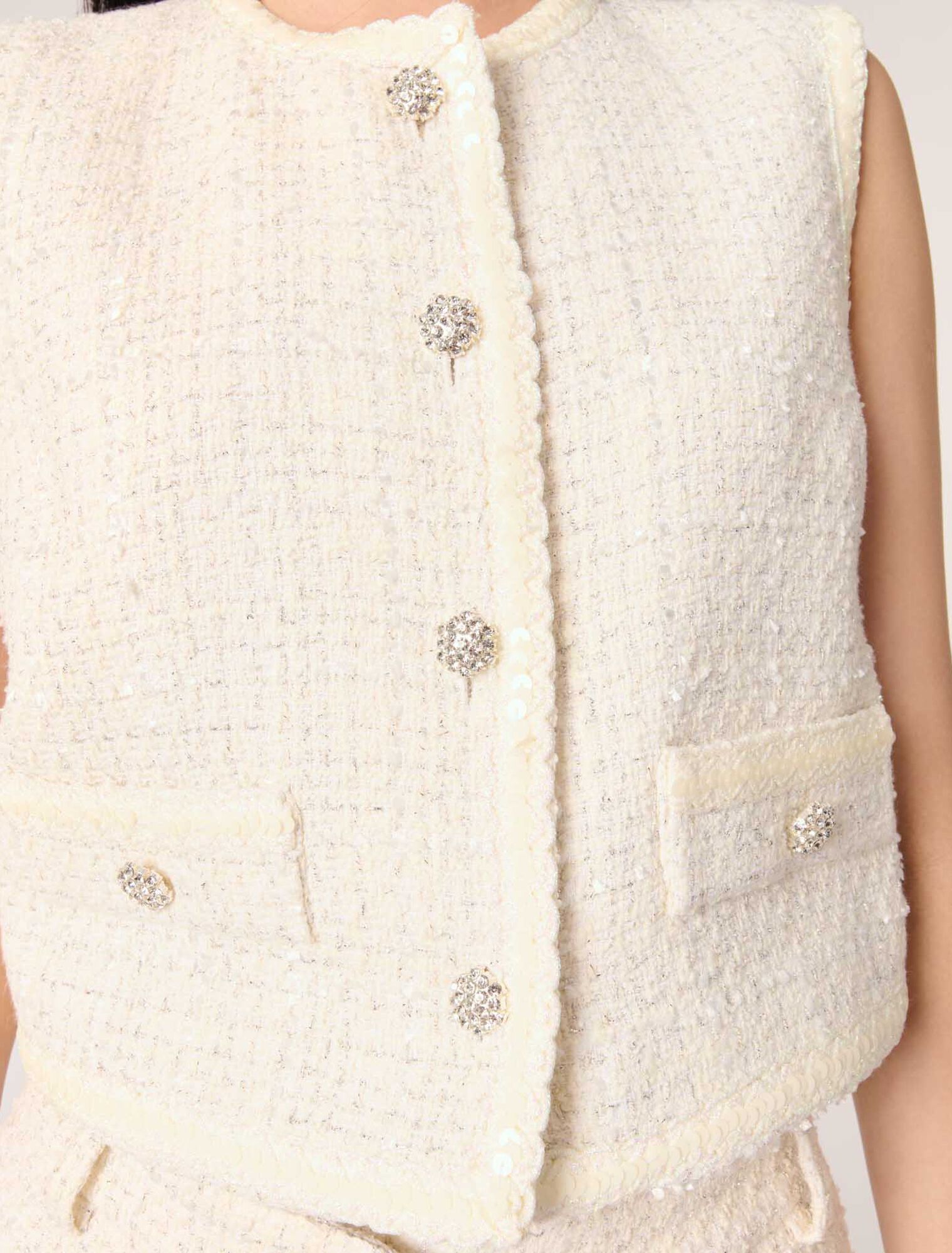 Sequin sleeveless tweed jacket 