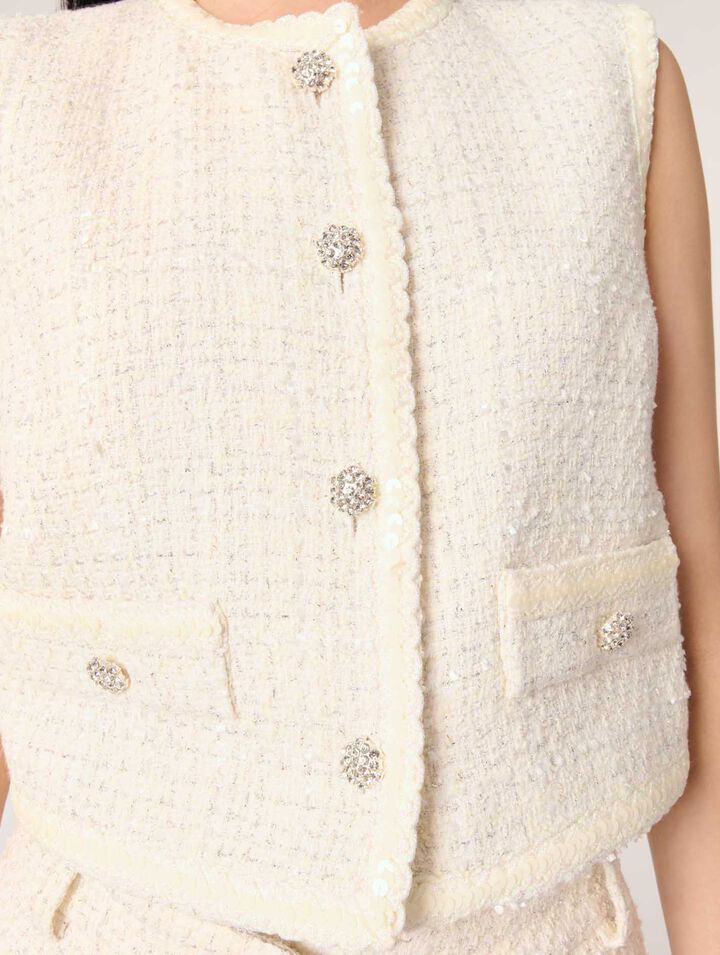 Sequin sleeveless tweed jacket 