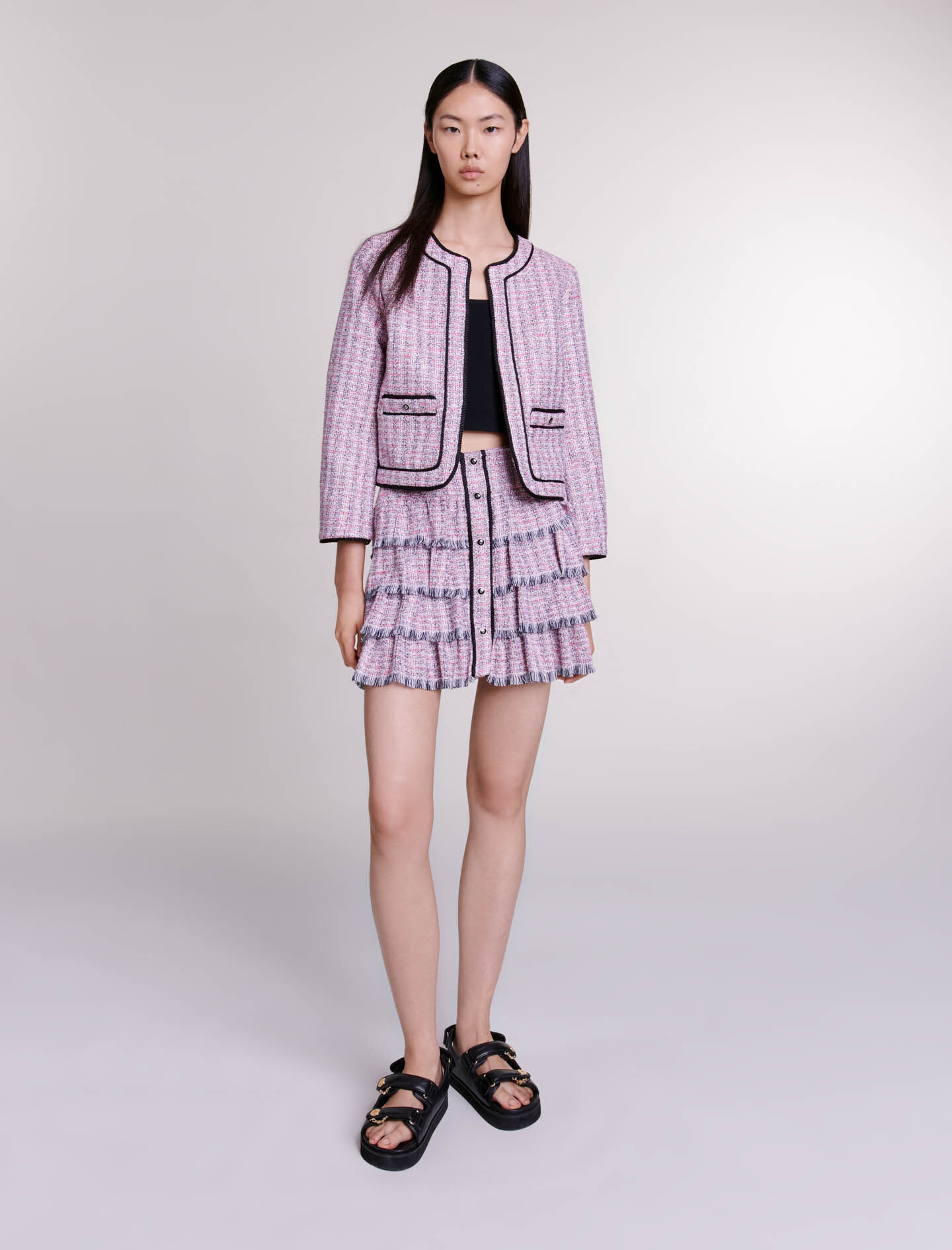 Jupe courte en tweed Pink pour femme Maje