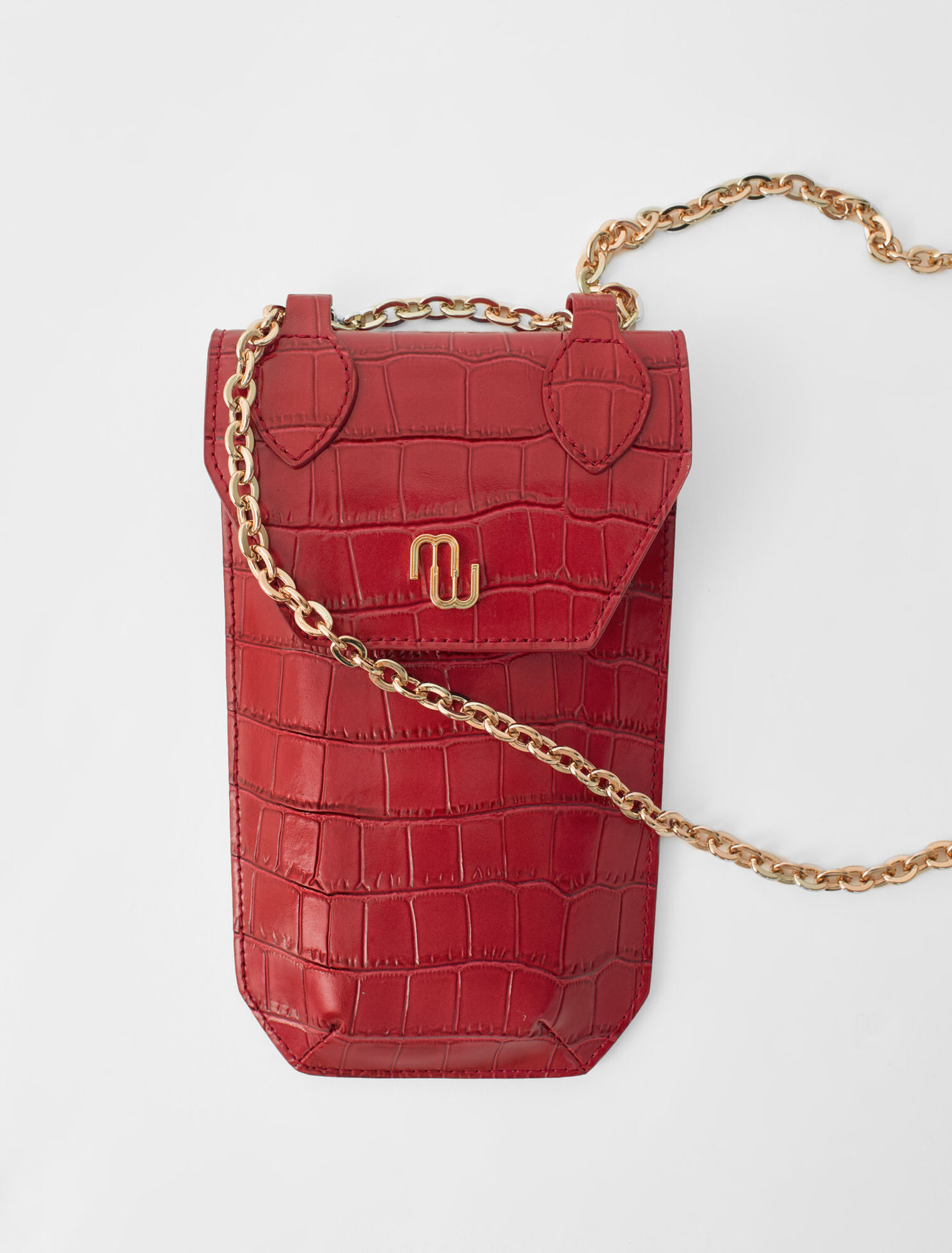 Porte téléphone en cuir embossé croco