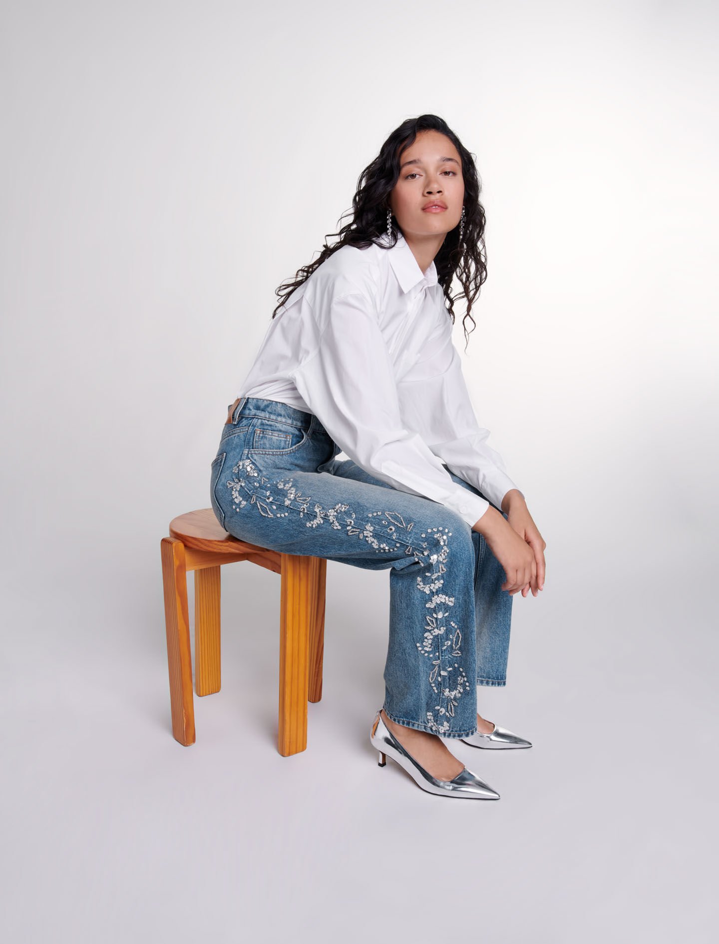 Embroidered jeans Blue For Women | Maje