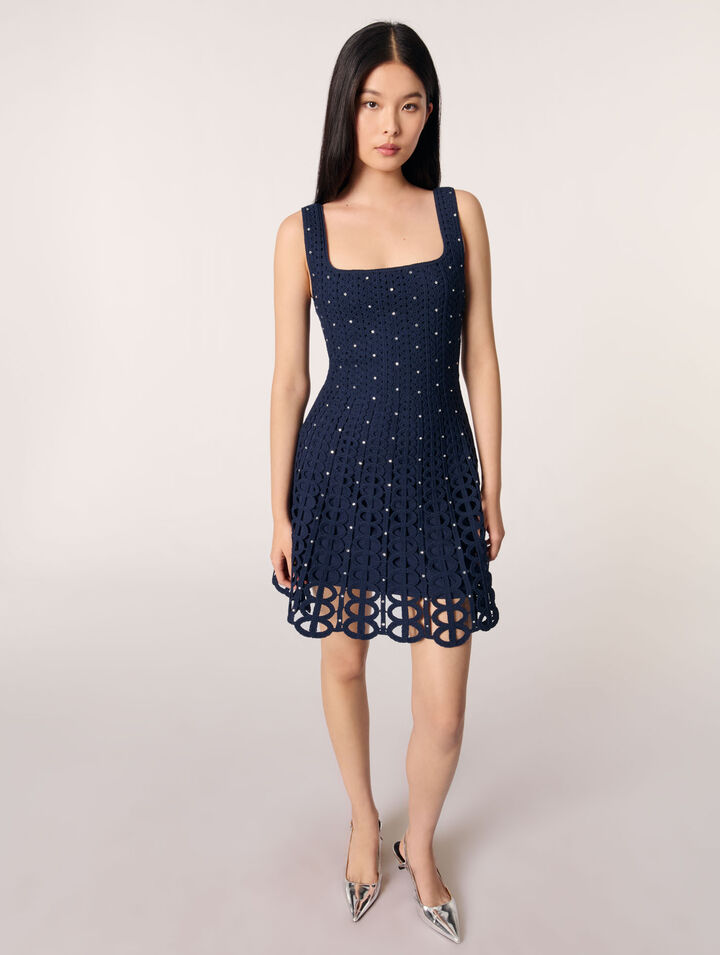 Rhinestone crochet mini dress