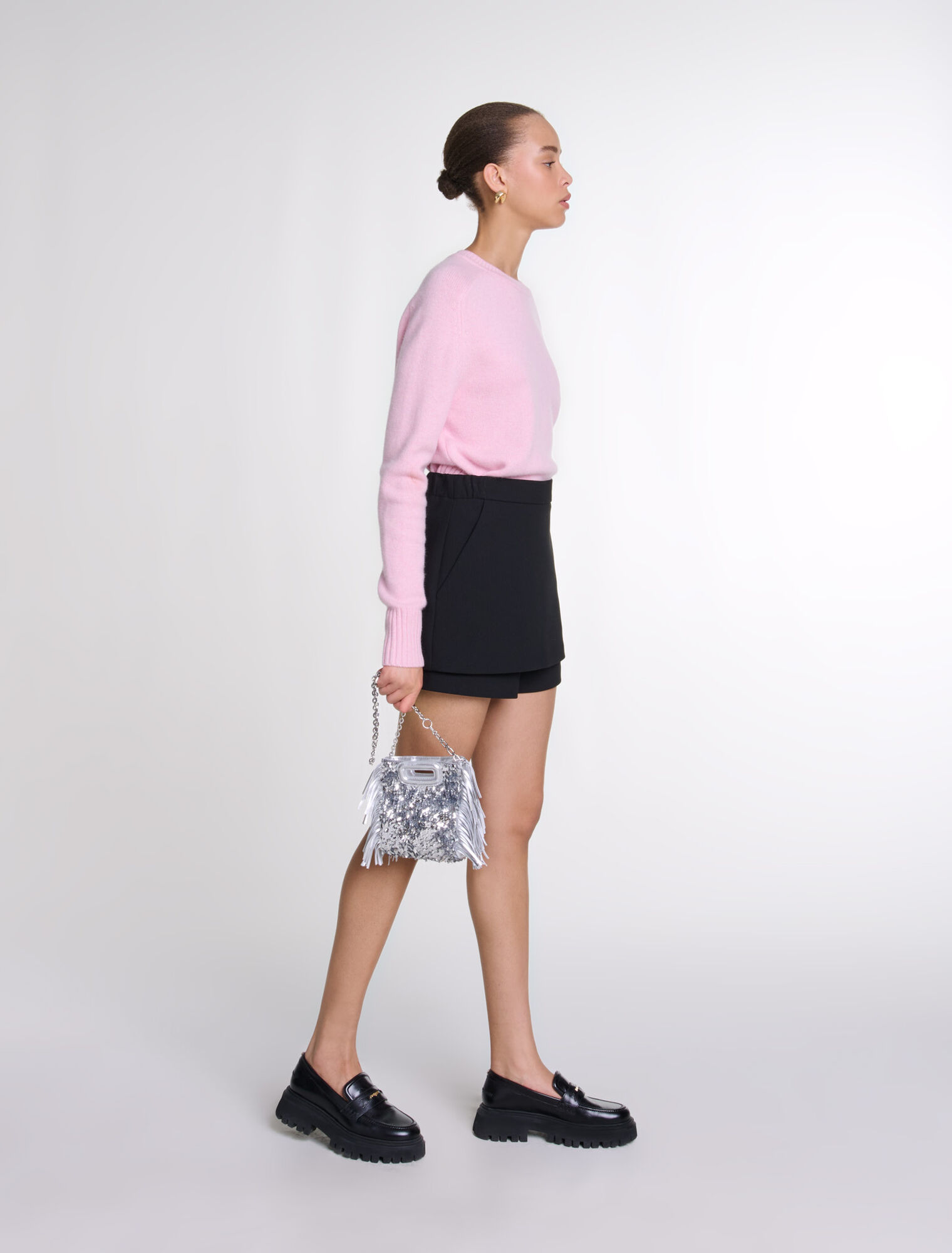 Trompe-l’œil shorts in crêpe fabric