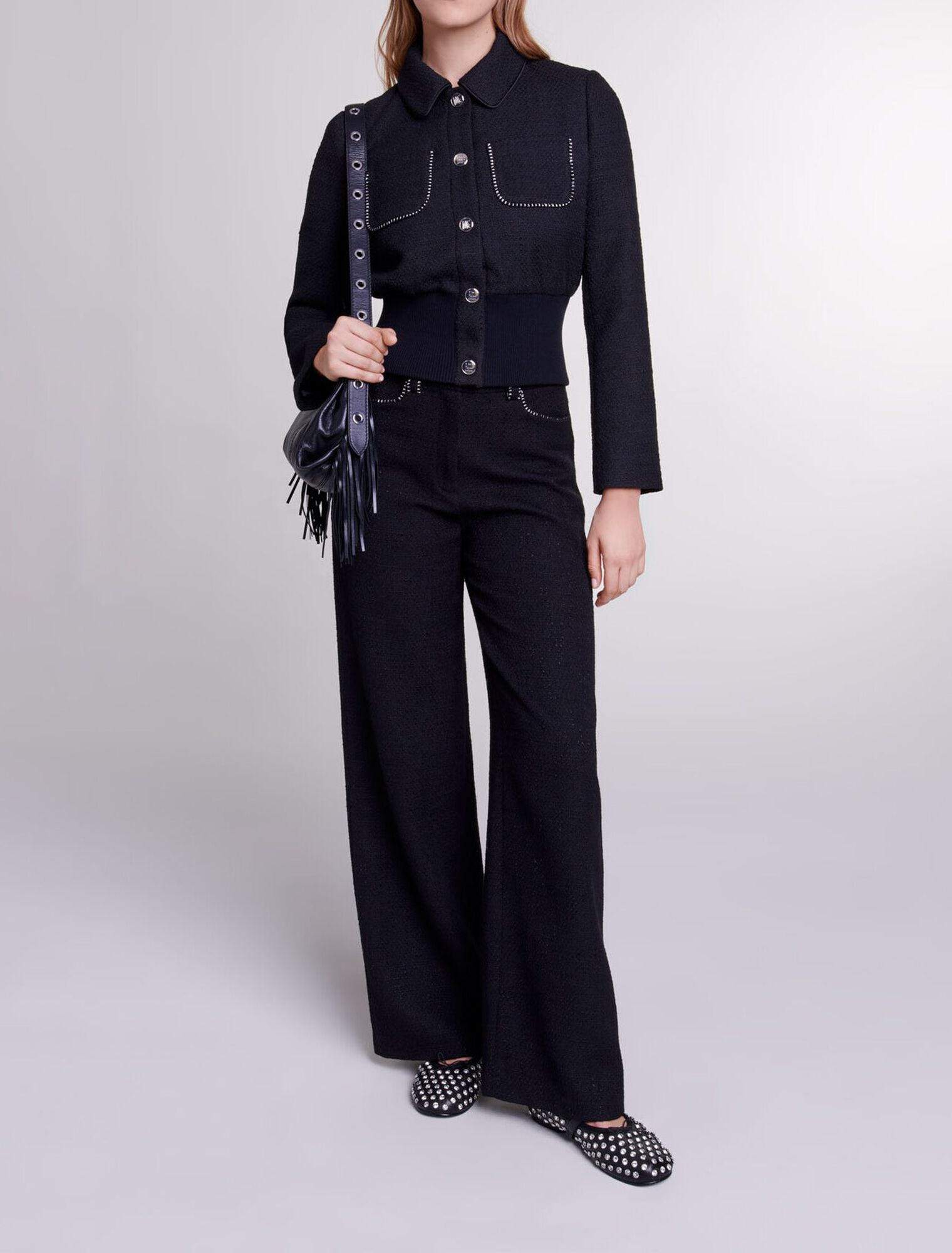 Pantalon large en tweed