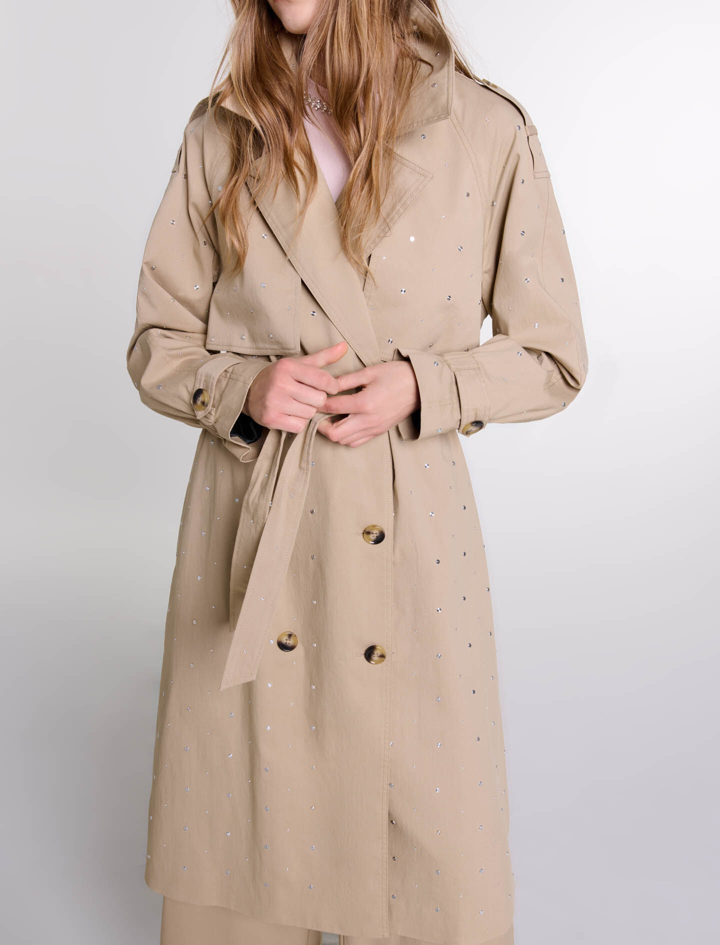 Studded elastic waist trench coat Natural For Women | Maje