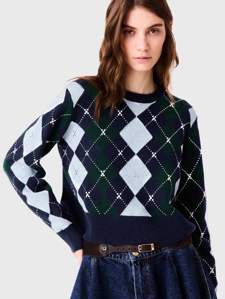 Pull &agrave; motif argyle avec strass