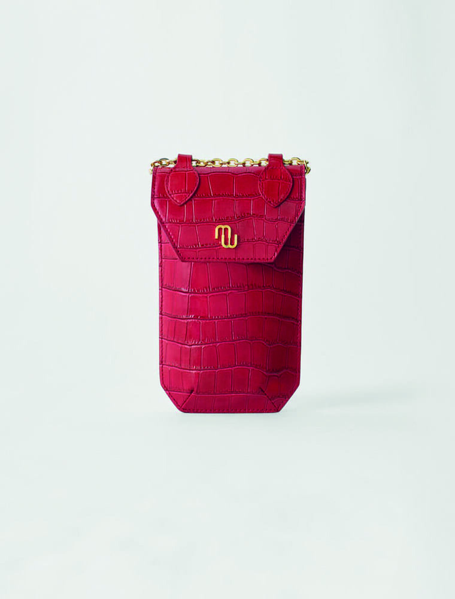 Porte téléphone en cuir embossé croco